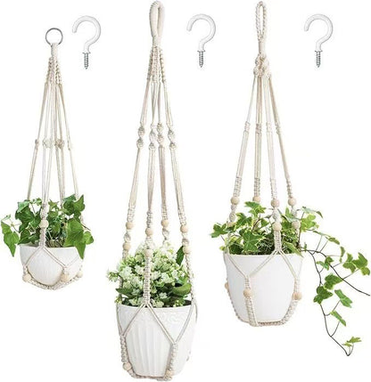 Boho Jute Macrame Plant Hanger 🌿 Hand-Woven with Wooden Beads | Indoor & Outdoor Decor