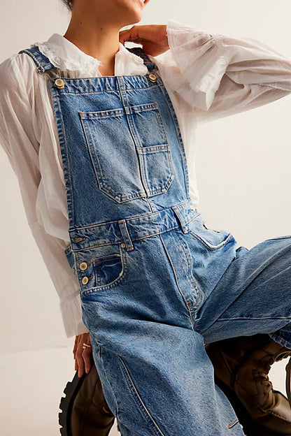 Women's Wide Leg Denim Overalls | Relaxed Barrel Fit Bib Jumpsuit