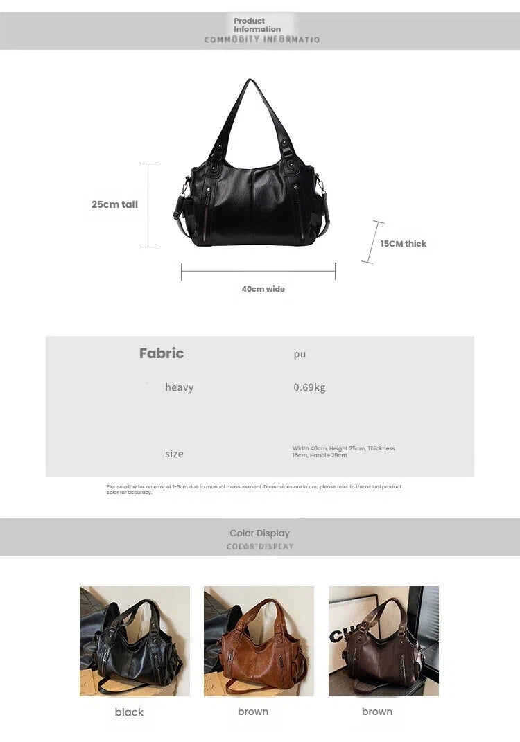 Women's Studded Shoulder Handbag – Large Capacity PU Leather Tote Purse