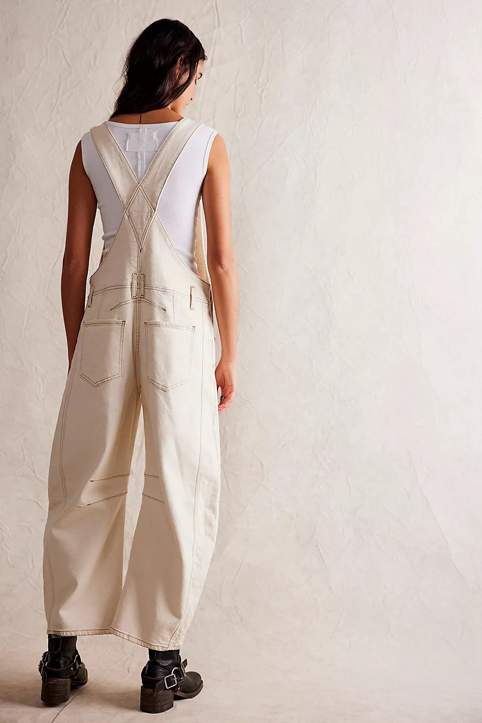 Women's Wide Leg Denim Overalls | Relaxed Barrel Fit Bib Jumpsuit