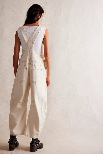 Women's Wide Leg Denim Overalls | Relaxed Barrel Fit Bib Jumpsuit