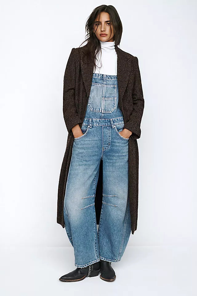 Women's Wide Leg Denim Overalls | Relaxed Barrel Fit Bib Jumpsuit