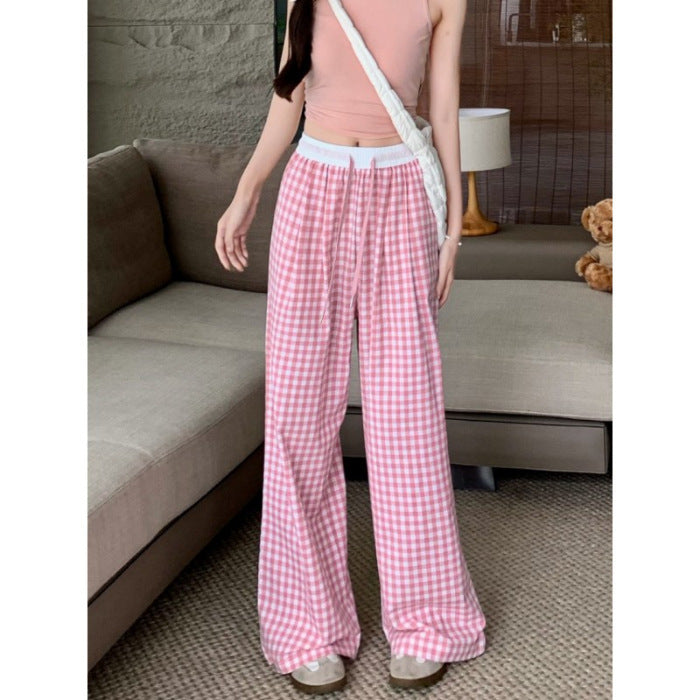 Women's Wide Leg Plaid Pants With Pockets
