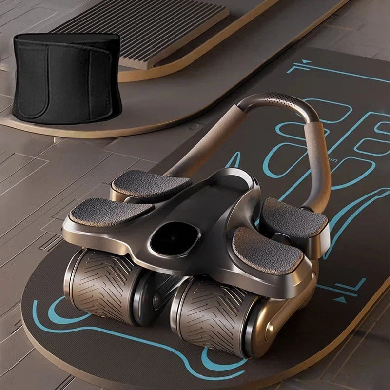 Ab Wheel Roller with Automatic Rebound – 4-Wheel Core Trainer with Timer, Phone Holder & Knee Pad