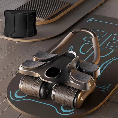 Ab Wheel Roller with Automatic Rebound – 4-Wheel Core Trainer with Timer, Phone Holder & Knee Pad
