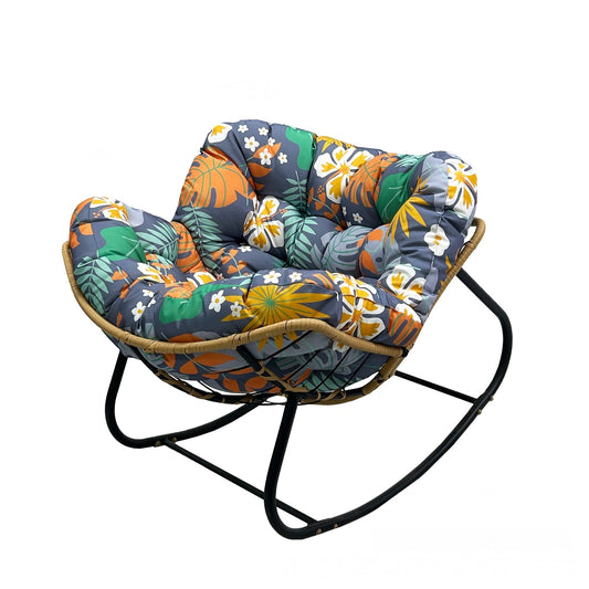 Oversized Papasan Rocking Chair with Thick Cushion, Metal Frame for Indoor & Outdoor