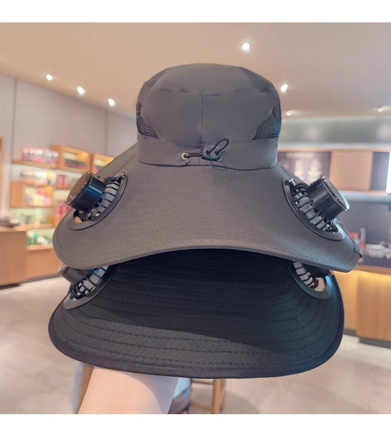 Solar Fan Hat with Wide Brim for Sun Shade