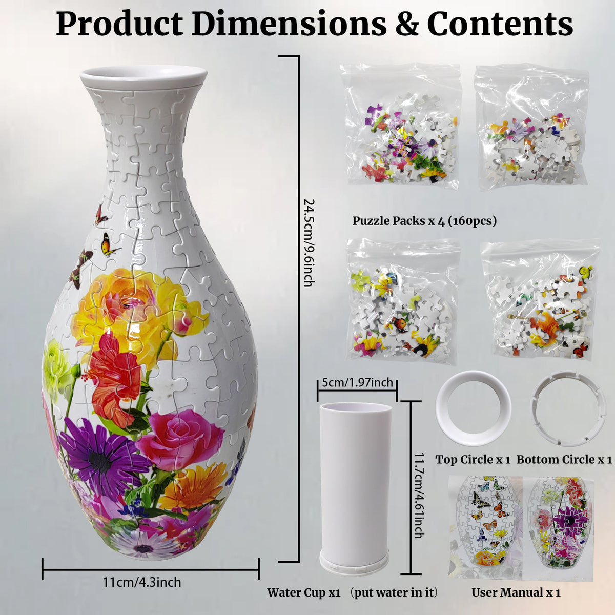 3D Monarch Danaus plexippus And Flowers Series Puzzle Vase - (160 Pieces)