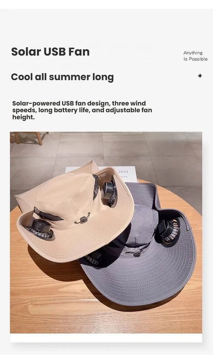 Solar Fan Hat with Wide Brim for Sun Shade