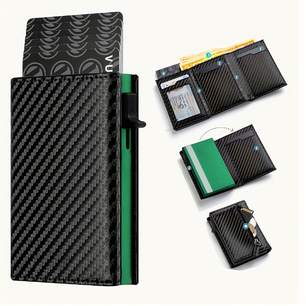 Black textured wallet with green accent color