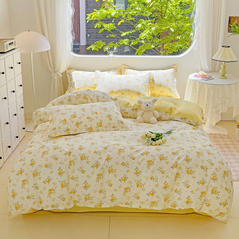 🌸 Sleep in Bloom，100% pure cotton four-piece bed sheet and quilt cover set