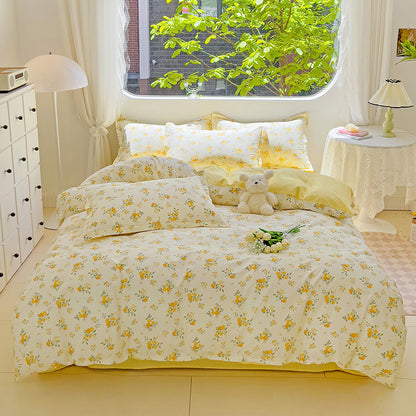 🌸 Sleep in Bloom，100% pure cotton four-piece bed sheet and quilt cover set