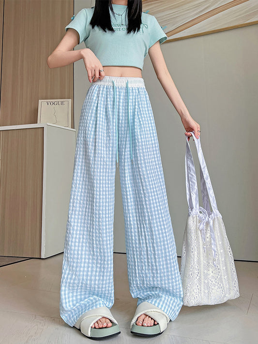 Women's Wide Leg Plaid Pants With Pockets