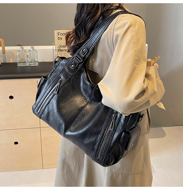 Women's Studded Shoulder Handbag – Large Capacity PU Leather Tote Purse