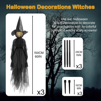 🧙♀️ 3 Pack Voice Control Light-Up Holding Hands Witch Decor