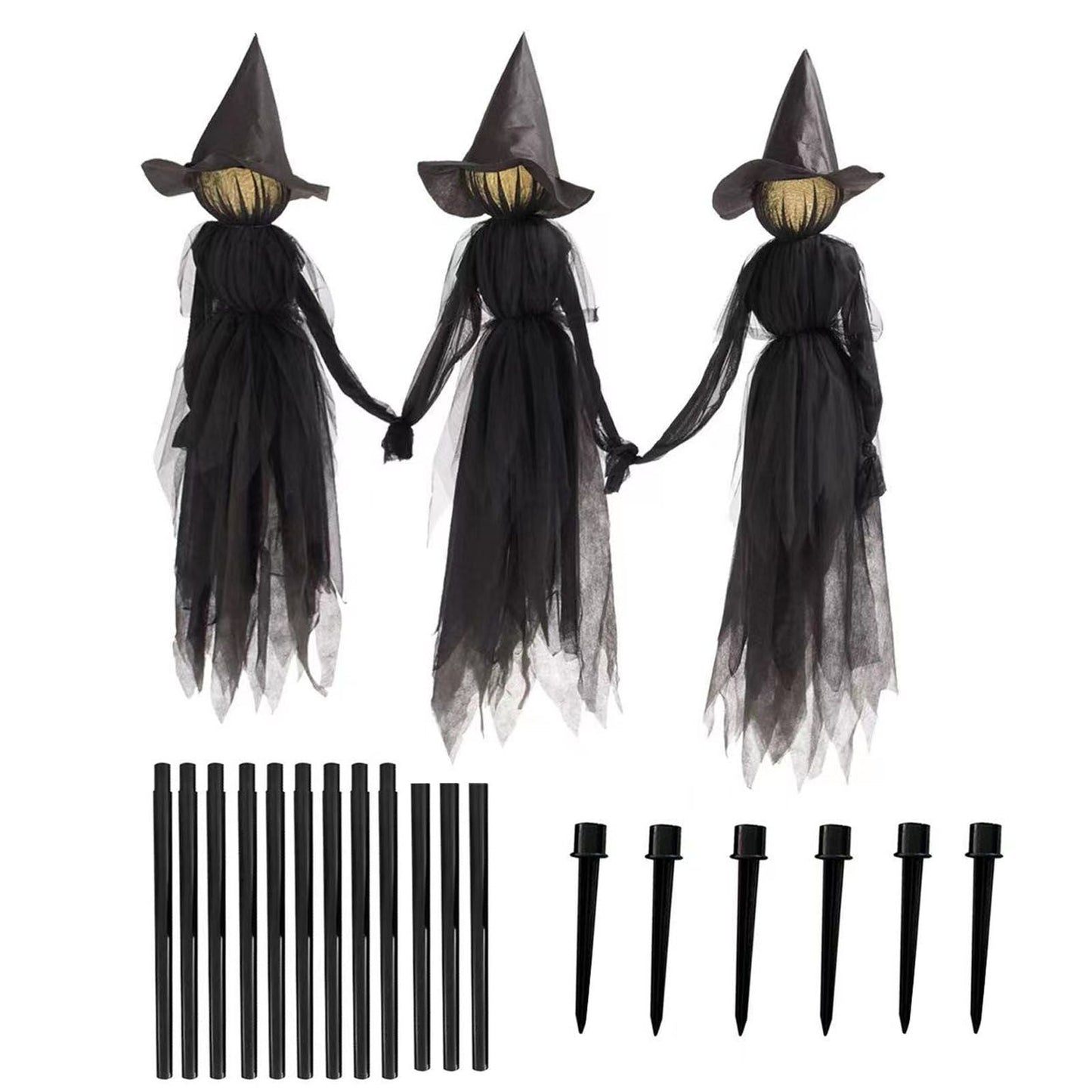 🧙♀️ 3 Pack Voice Control Light-Up Holding Hands Witch Decor