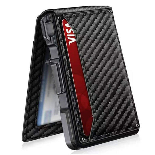 Premium Full-Grain Leather Slim Wallet for Men – 🔒 RFID Blocking Pop-Up Card Case with Money Clip & ID Window