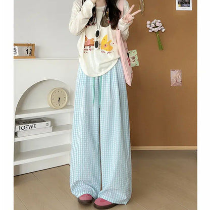 Women's Wide Leg Plaid Pants With Pockets