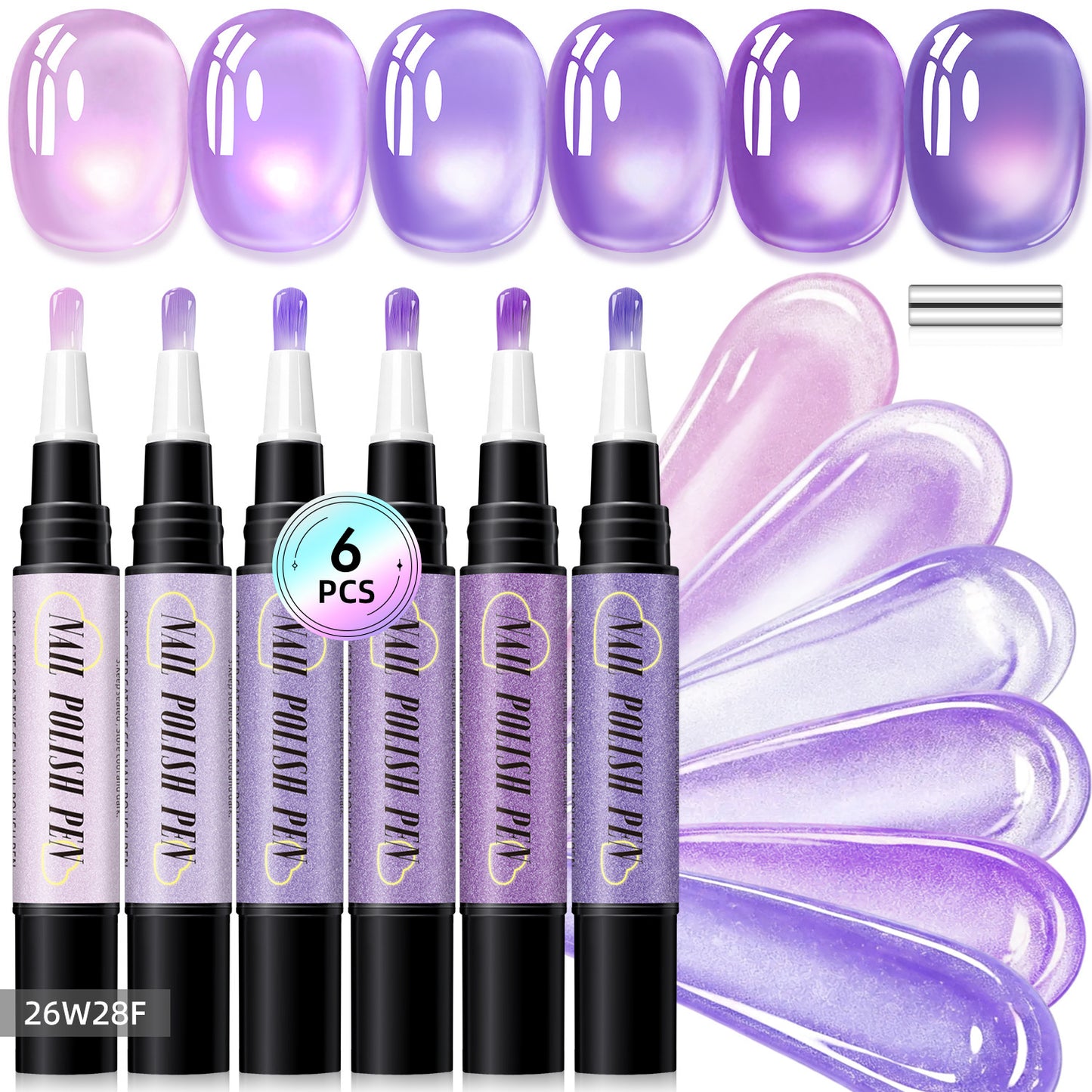 6-Piece One-Step Gel Nail Art Pen Set — Cat-Eye & Polarized Glitter, Salon Finish at Home