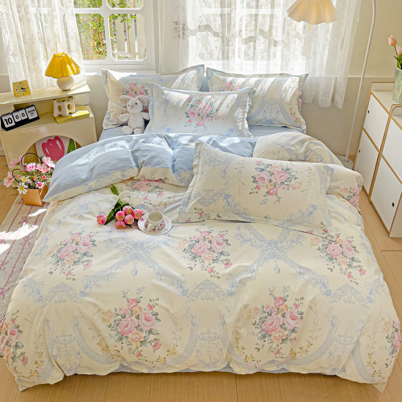 🌸 Sleep in Bloom，100% pure cotton four-piece bed sheet and quilt cover set
