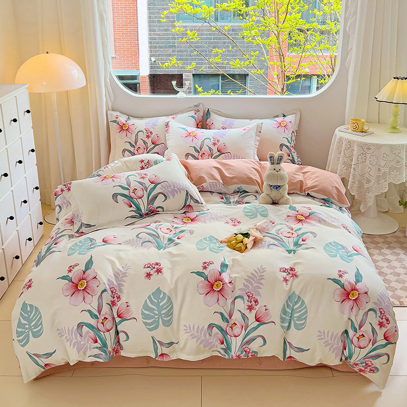 🌸 Sleep in Bloom，100% pure cotton four-piece bed sheet and quilt cover set
