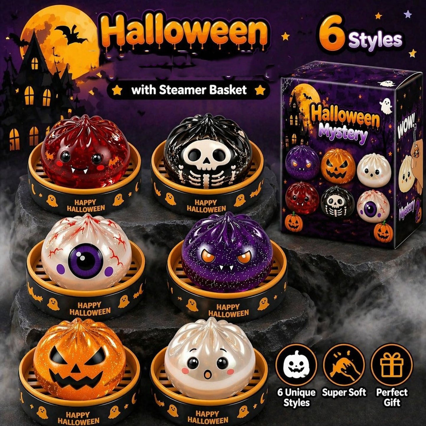 Halloween Ghost Squishy Stress Relief Toy – Soft Squeeze Sensory Mochi Toy