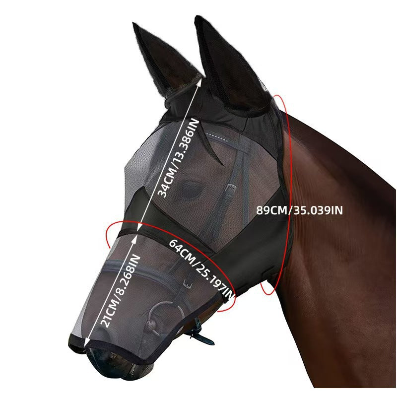 Horse Fly Mask with Nose Cover, UV-Protective Fly Mask for Horses