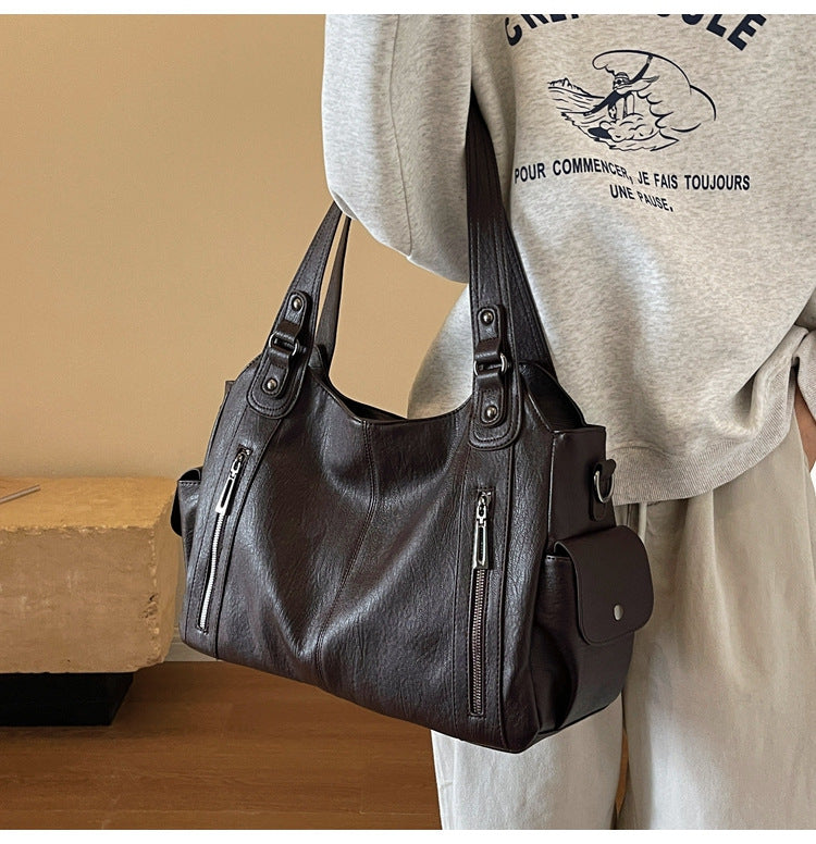 Women's Studded Shoulder Handbag – Large Capacity PU Leather Tote Purse