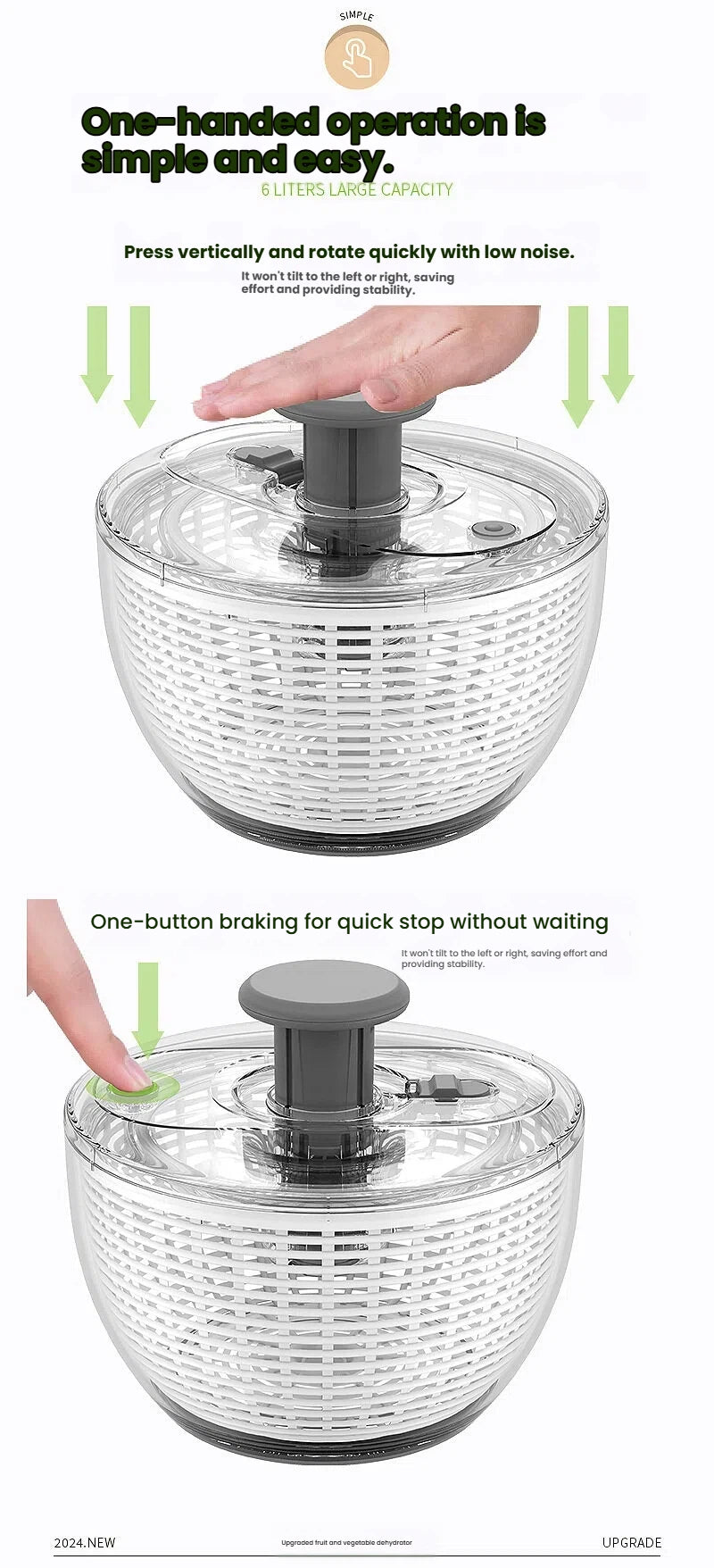 Multifunctional Press-Type Fruit and Vegetable Dehydrator, Household Drain Basket for Vegetable Salads and Fitness Meals