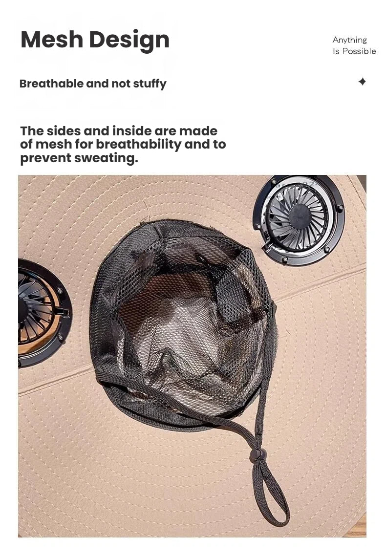 Solar Fan Hat with Wide Brim for Sun Shade
