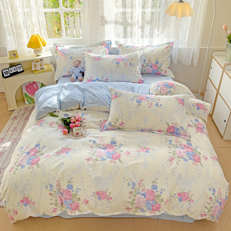 🌸 Sleep in Bloom，100% pure cotton four-piece bed sheet and quilt cover set
