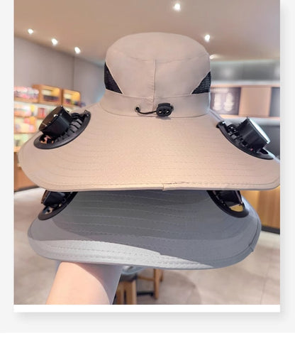Solar Fan Hat with Wide Brim for Sun Shade