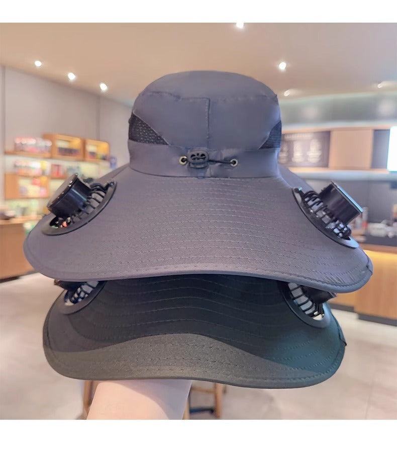Solar Fan Hat with Wide Brim for Sun Shade