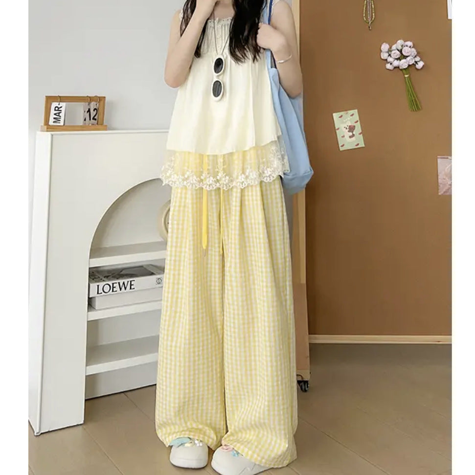 Women's Wide Leg Plaid Pants With Pockets