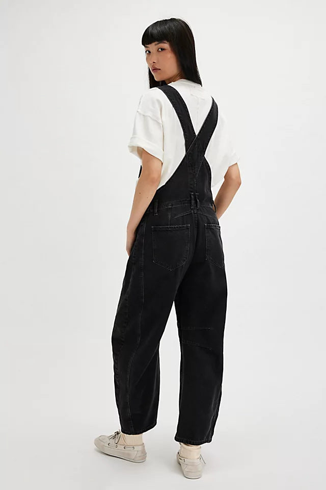 Women's Wide Leg Denim Overalls | Relaxed Barrel Fit Bib Jumpsuit