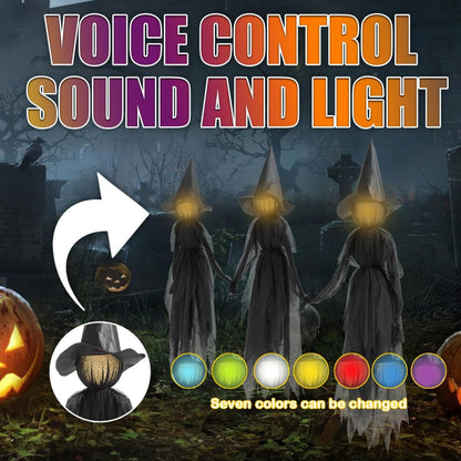 🧙♀️ 3 Pack Voice Control Light-Up Holding Hands Witch Decor