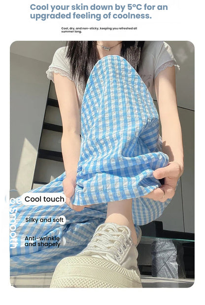 Women's Wide Leg Plaid Pants With Pockets