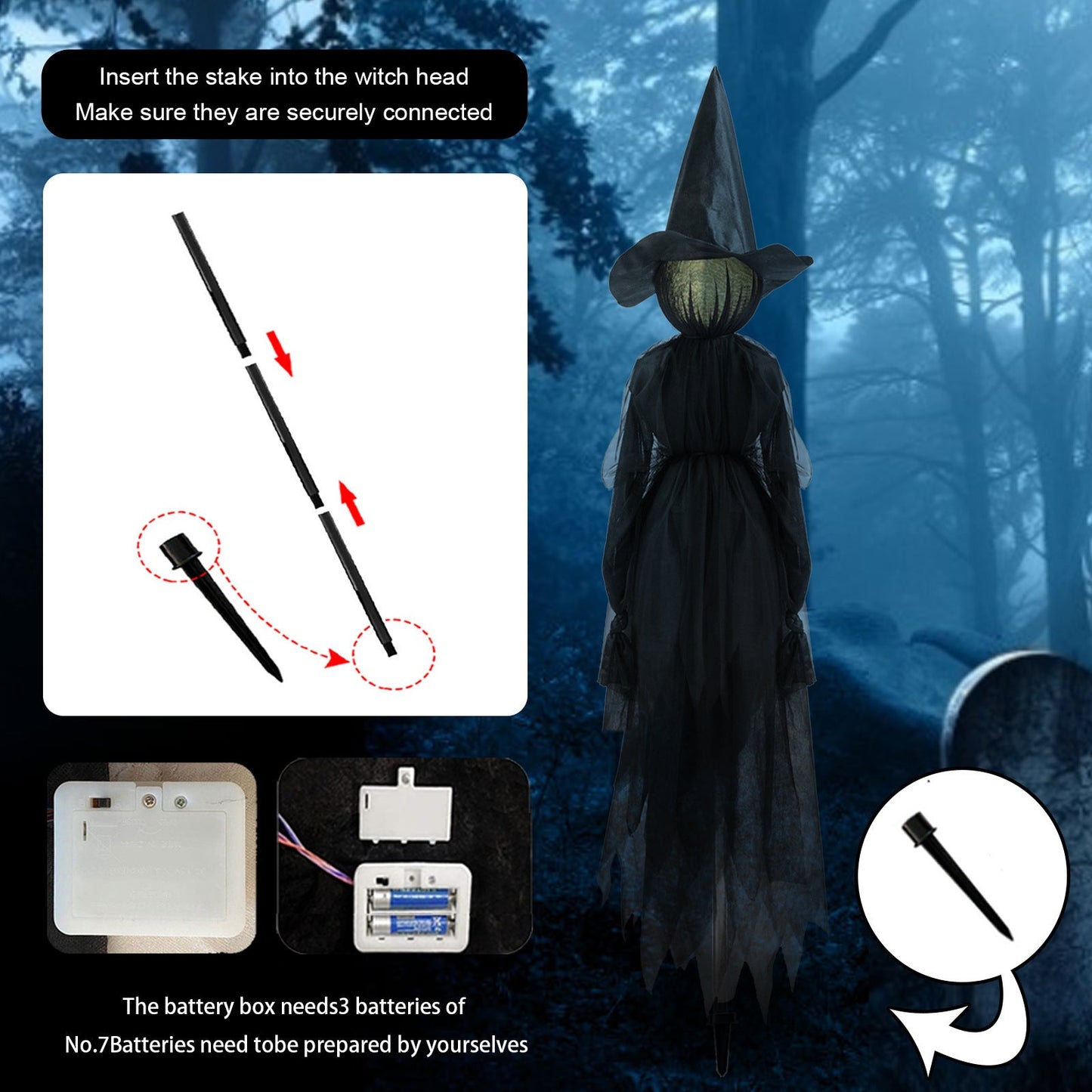 🧙♀️ 3 Pack Voice Control Light-Up Holding Hands Witch Decor