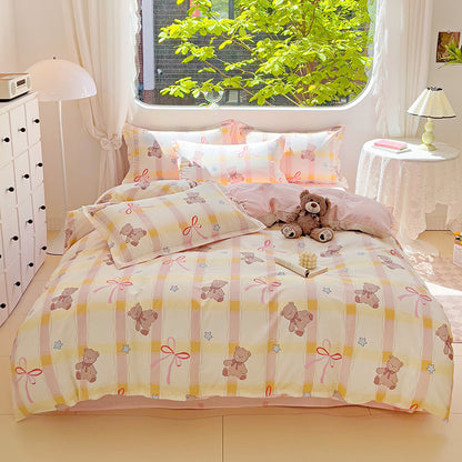 🌸 Sleep in Bloom，100% pure cotton four-piece bed sheet and quilt cover set