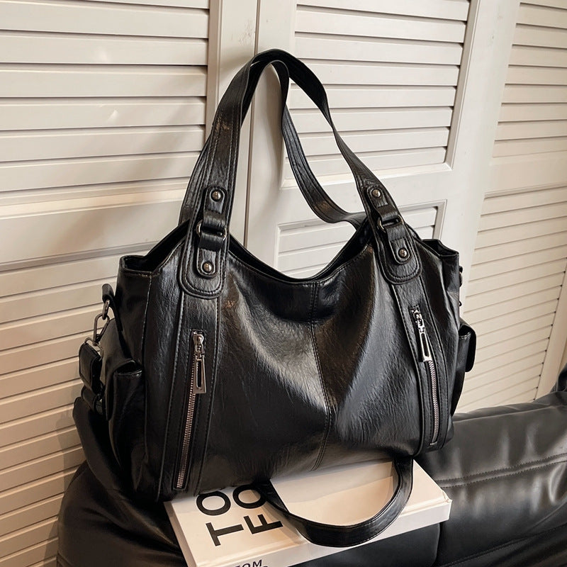 Women's Studded Shoulder Handbag – Large Capacity PU Leather Tote Purse