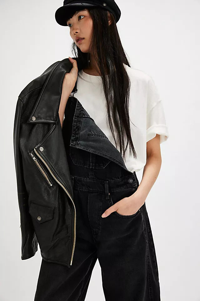Women's Wide Leg Denim Overalls | Relaxed Barrel Fit Bib Jumpsuit