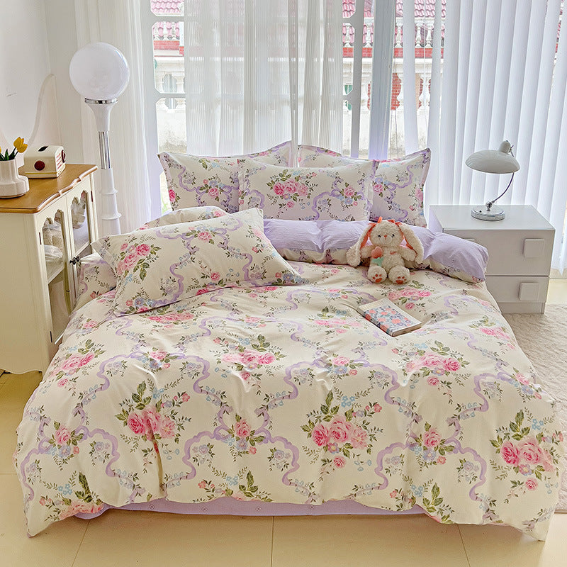🌸 Sleep in Bloom，100% pure cotton four-piece bed sheet and quilt cover set