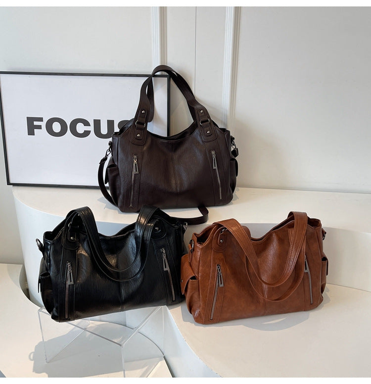 Women's Studded Shoulder Handbag – Large Capacity PU Leather Tote Purse