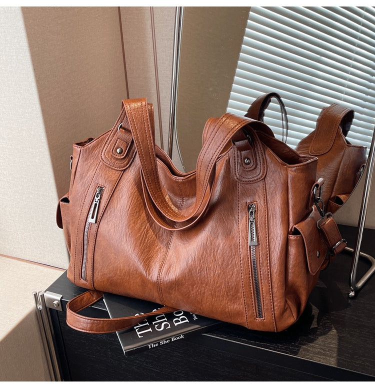 Women's Studded Shoulder Handbag – Large Capacity PU Leather Tote Purse
