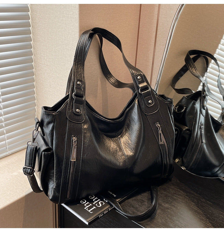 Women's Studded Shoulder Handbag – Large Capacity PU Leather Tote Purse