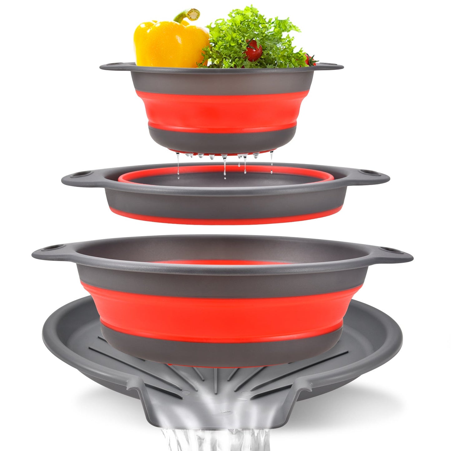 Collapsible Colanders 3-Pack Sturdy Kitchen Strainer Set