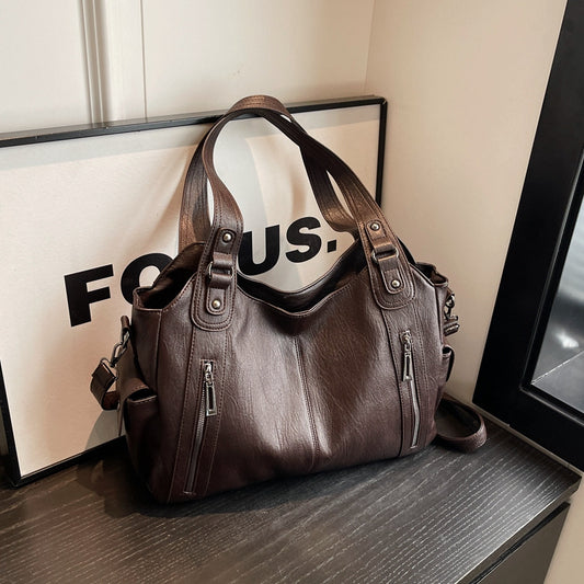 Women's Studded Shoulder Handbag – Large Capacity PU Leather Tote Purse