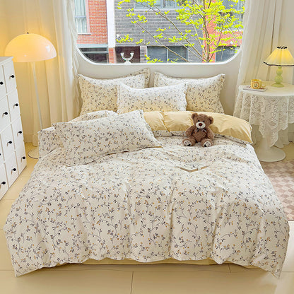 🌸 Sleep in Bloom，100% pure cotton four-piece bed sheet and quilt cover set
