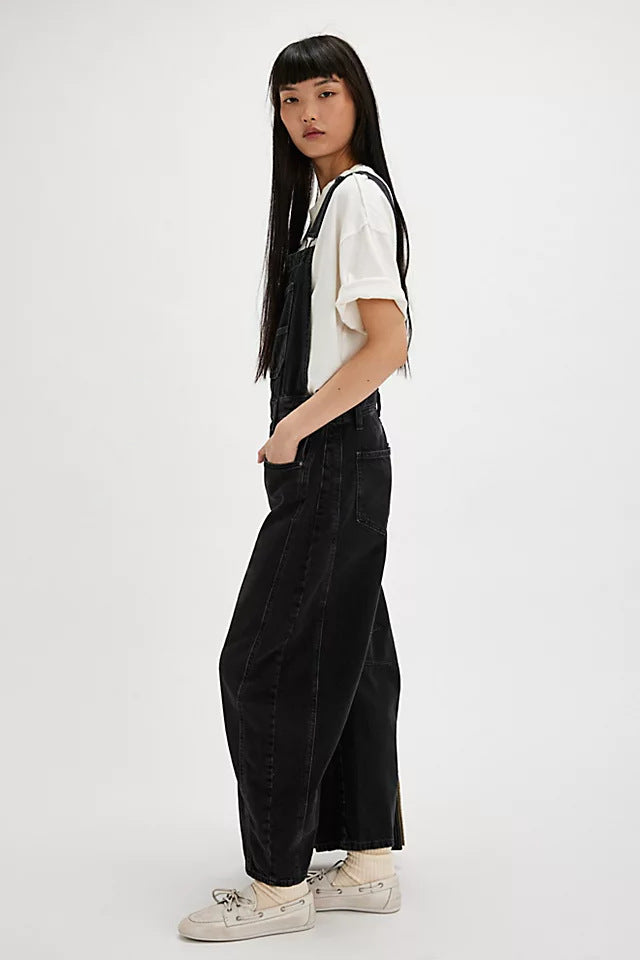 Women's Wide Leg Denim Overalls | Relaxed Barrel Fit Bib Jumpsuit