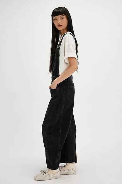 Women's Wide Leg Denim Overalls | Relaxed Barrel Fit Bib Jumpsuit